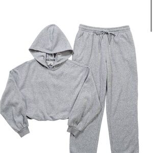NWT Madden Girl Grey Sparkle Glam Hoodie and Jogger Sweatpants Set JUNIORS LARGE